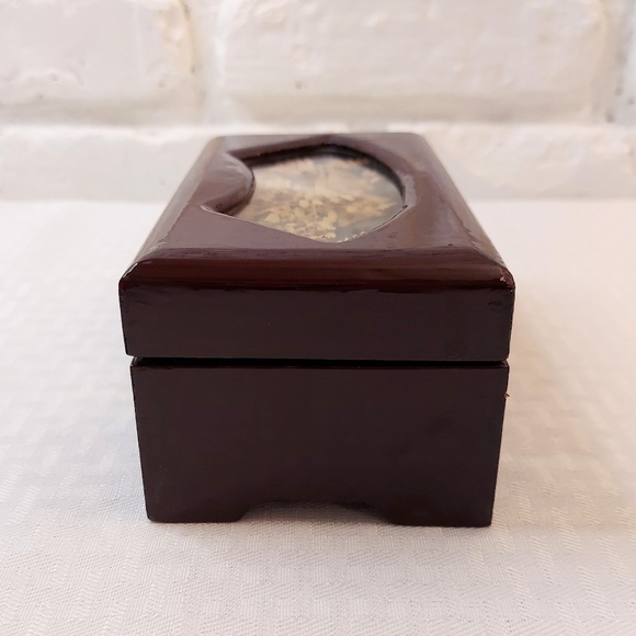 Vintage Handcarved Cork in Wood Laquered Jewelry Box Red Fabric Lined Chinese - Picture 3 of 12